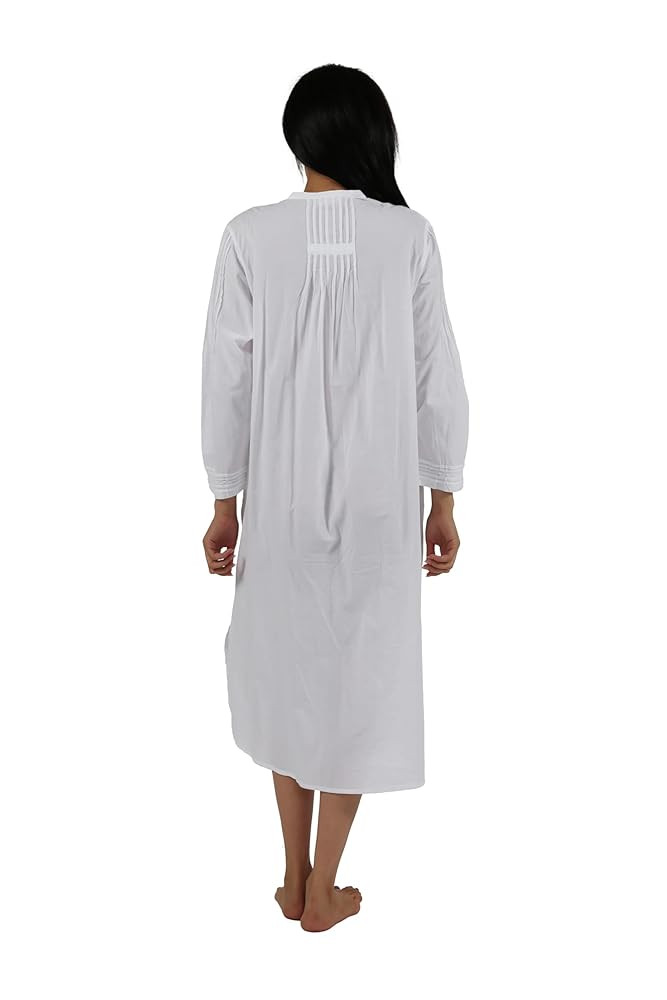 LA CERA Women's Long Sleeve Cotton Nightgown - Four-Button Placket, Scoop Neck, Lace Inset, Side ... | Amazon (US)