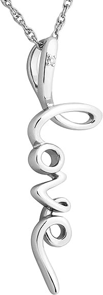 The Men's Jewelry Store (for HER) Diamond Vertical 'Love' Pendant Necklace, Rhodium Plated Sterli... | Amazon (US)