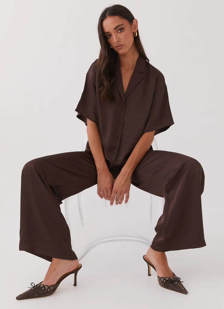 Palm Cove Satin Pants - Chocolate | Peppermayo (Global)