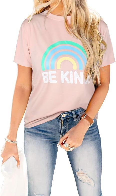 Blooming Jelly Womens Be Kind T Shirts Short Sleeve Rainbow Graphic Shirt Summer Casual Cute Tops... | Amazon (US)