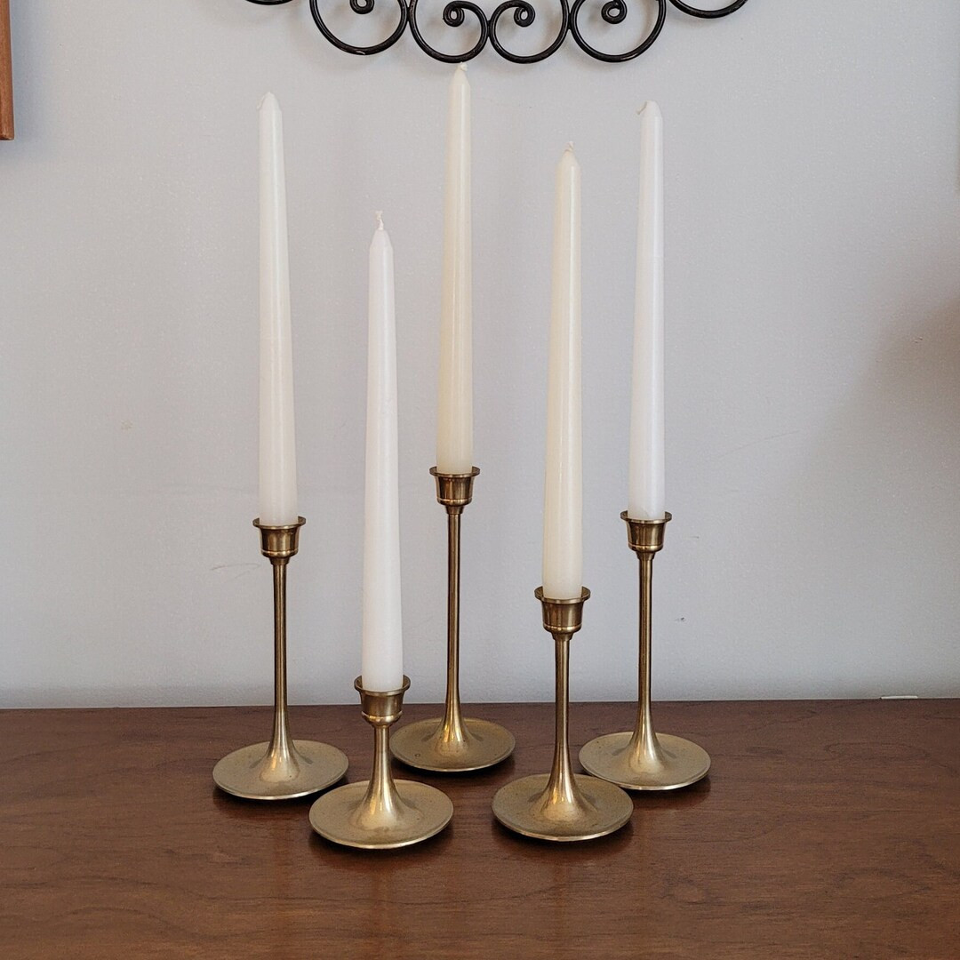 Vintage Set of Five Graduated Height Solid Brass Candlestick Holders for Tapers Holiday Table or ... | Etsy (US)