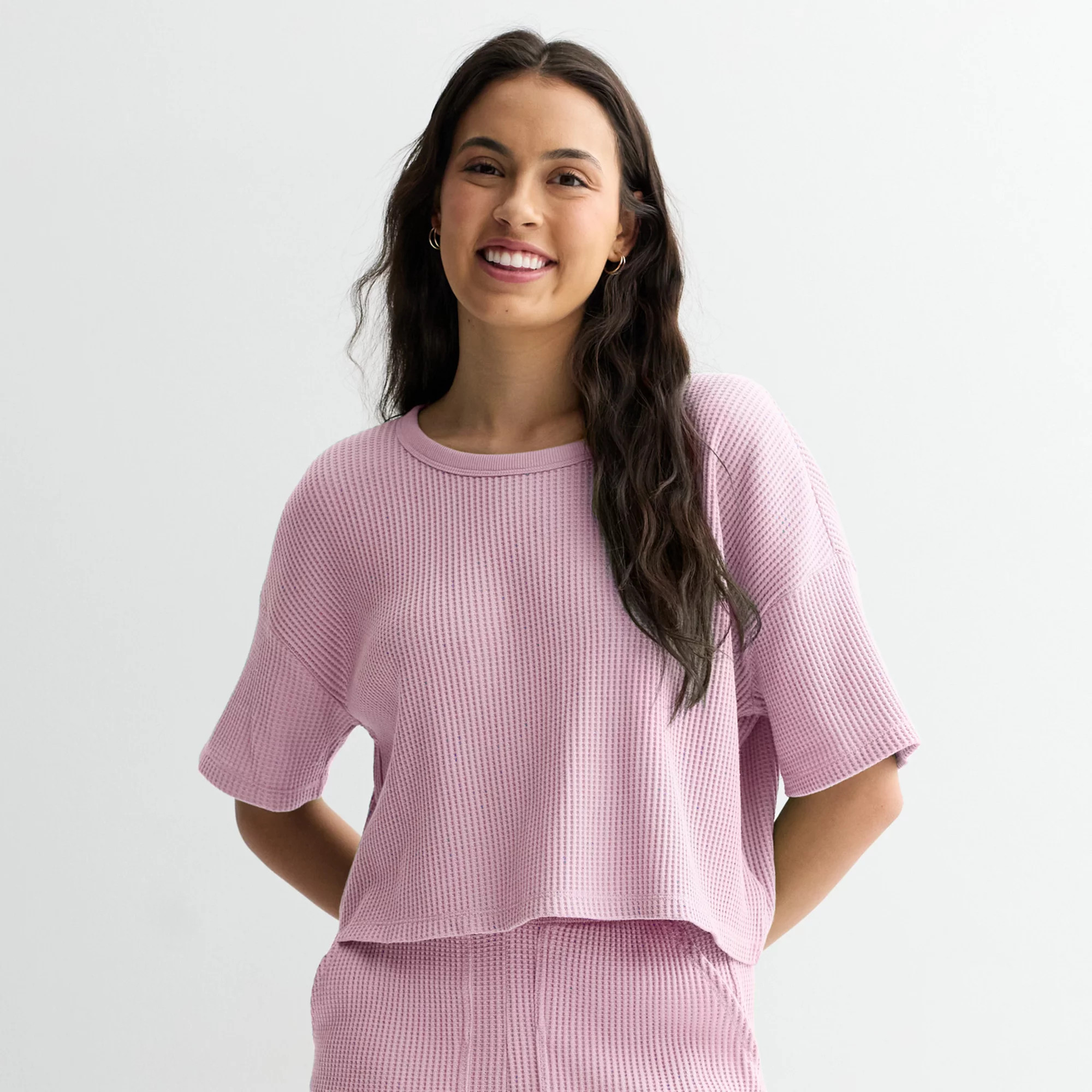 Juniors' SO® Waffle Scoop Neck Tee & Waffle Shorts Matching Set | Kohl's