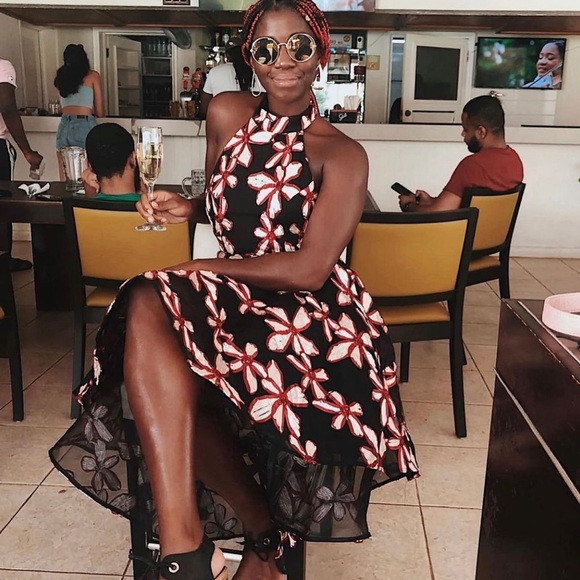 L’ATISTE | Black, Red, White High Low Ruffled Flowered Gown | Poshmark