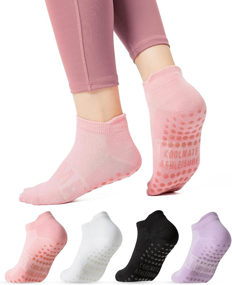CoolMate Pilates Socks with Grips for Women, Yoga Socks, Crew Non Slip Women for Barre, Valentine... | Amazon (US)