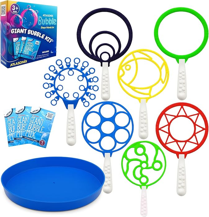 Bubble Wands for Kids - Giant Bubble Wand Set with Tray, Outdoor Toy for Kids, 11 Pcs Large Ring ... | Amazon (US)