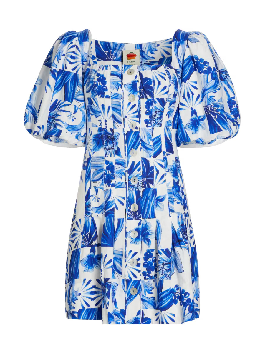 Garden Tiles Plaid Linen-Blend Minidress | Saks Fifth Avenue