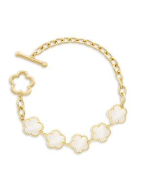 JanKuo Flower 14K Goldplated &amp; Mother of Pearl Toggle Bracelet on SALE | Saks OFF 5TH | Saks Fifth Avenue OFF 5TH