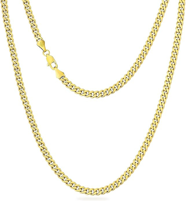 KRKC&CO Real 14K Gold Filled Chain, Flat Diamond-Cut Miami Cuban Link Curb Chain Necklace for Men... | Amazon (US)