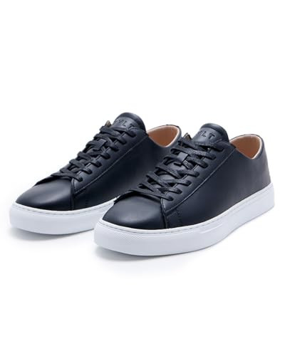 Men’s Everyday Sneakers – Casual Lace-Up Shoes with Rubber Sole, Lightweight Leather Footwear, Walking Comfort, Travel Ready - Black, 9.5 | Amazon (US)