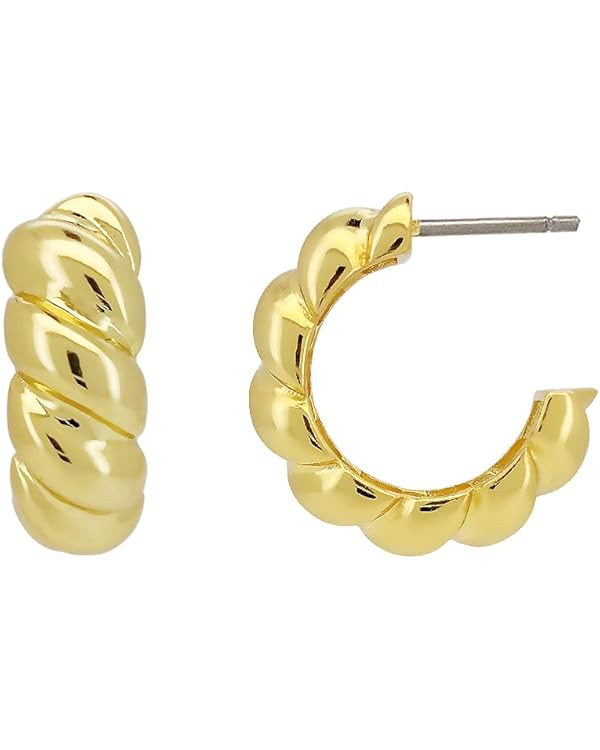 Obidos 14K Gold Plated Triple Huggie Illusion Stud Earrings | Double Huggie Hoop Earrings for One... | Amazon (US)