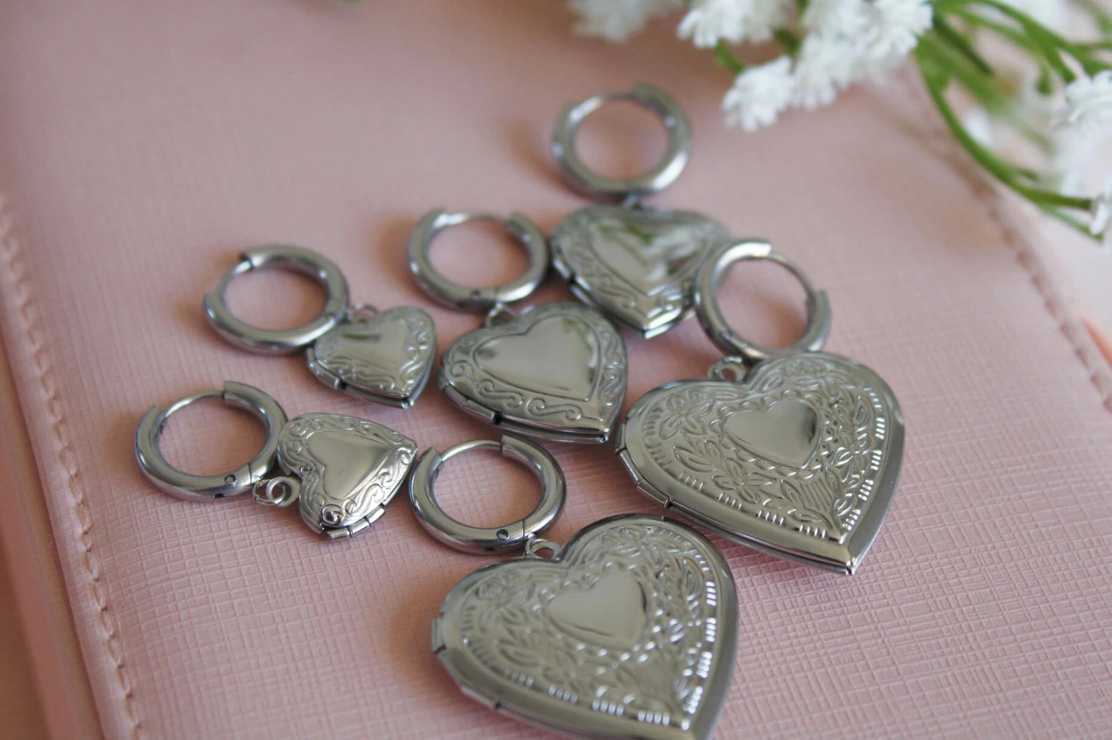 Silver Heart Locket Earrings . Small, Medium, Large Locket Drop Earrings . Stainless Steel . Anti... | Etsy (US)