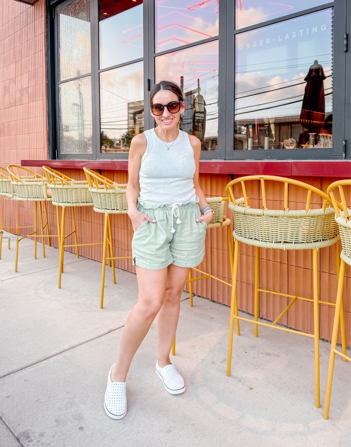 Summer casual style. 
-Old Navy tank top. This tank top runs true to size. 
-Hang ten women’s linen shorts. These are really comfortable, breathable, and really good quality. They run true to size. 
-White Native Water shoes. These run true to size and are really comfy. I just ordered a similar option that add Birkenstock’s that are water proof. 
Petite 
Petite style 
Petite outfit

#LTKmomlife #LTKPetite #LTKOver40