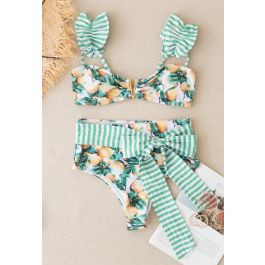 Striped Lemon Print Bowknot Bikini Set | Chicwish