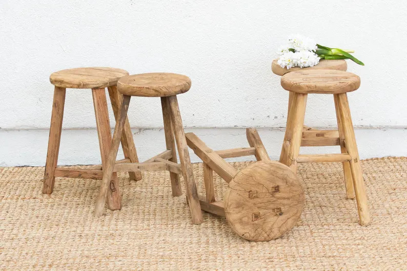 Antique Round Tea House Stool, Scandinavian Countryside Round Stool, Ranch Style Round Stool with... | Etsy (Global)