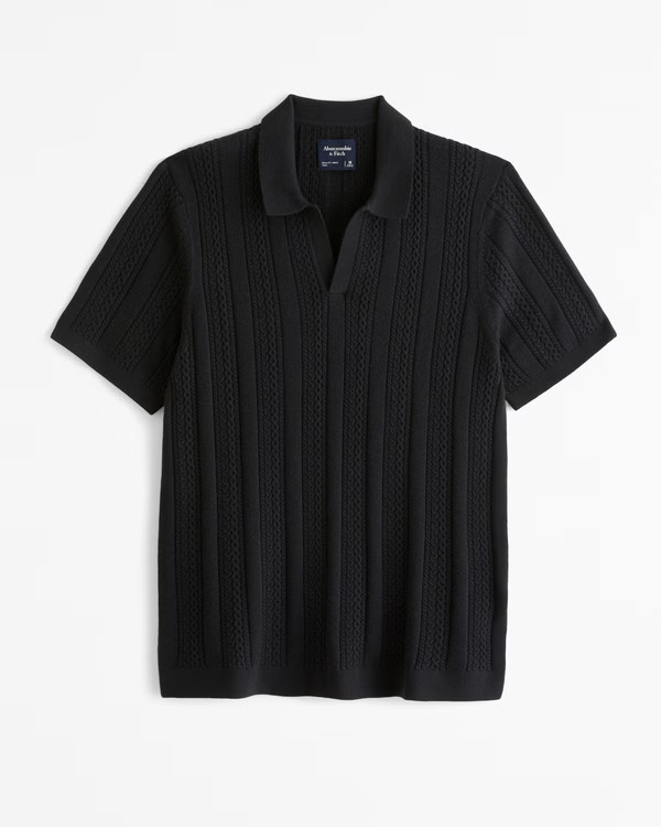 Men's Cable Stitch Johnny Collar Sweater Polo | Men's New Arrivals | Abercrombie.com | Abercrombie & Fitch (US)