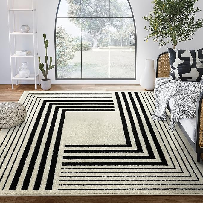 Abani Geometric Beige/Black Area Rug -6'x9' - Modern 3D Lines Design - Deco Collection - Easy to ... | Amazon (US)