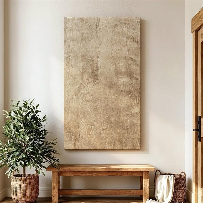 Extra Large Nature Wood Textured Wall Art, Handcrafted Bark Paper Beige Abstract Vertical Artwork... | Amazon (US)