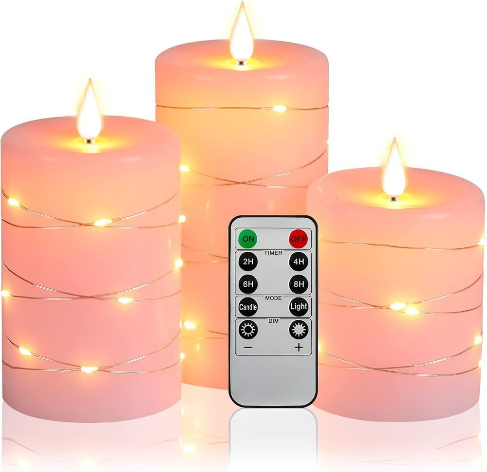 Upinmz Flameless Candle Battery with String of Lights Battery Powered LED Candle Flashing Candle ... | Amazon (US)