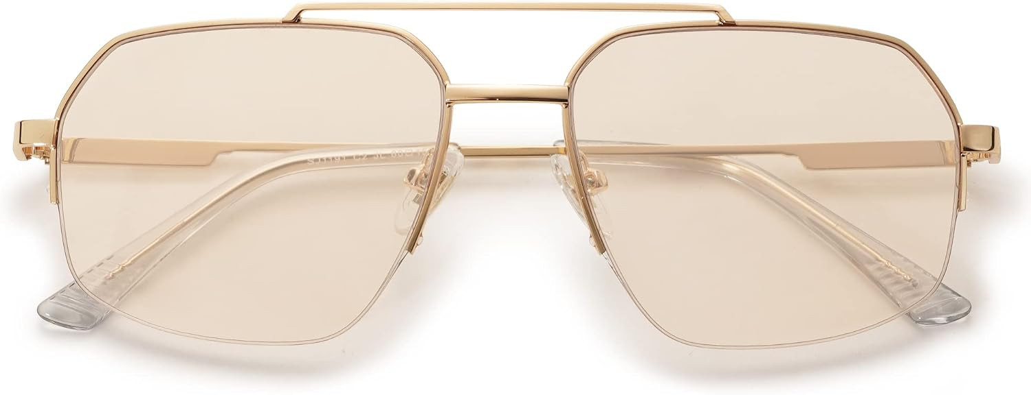 SOJOS Trendy Aviator Sunglasses Mens Womens Retro Double Bridge Metal Frame Semi-Rimless Shades Lentes De Sol Para Mujer SJ1191 Light Brown | Amazon (US)