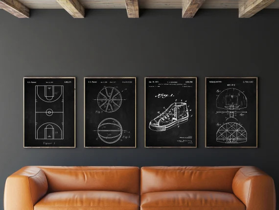 Basketball Patent Set of 4 Basketball Hoop Art Basketball | Etsy | Etsy (US)