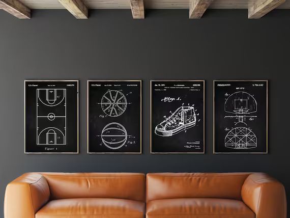 Basketball Patent Set of 4 Basketball Hoop Art Basketball | Etsy | Etsy (US)