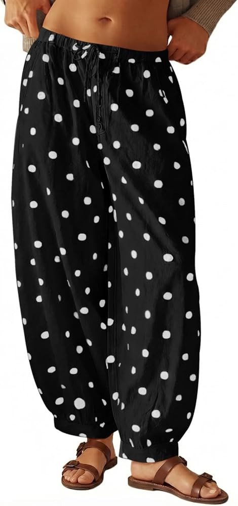 Tankaneo Womens Polka Dots High Waist Elastic Balloon Casual Lounge Pants | Amazon (US)