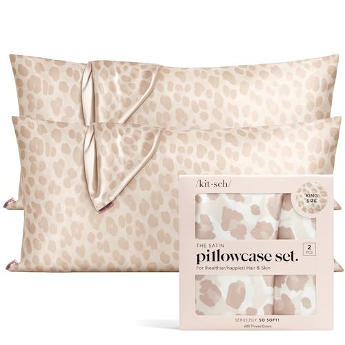 Kitsch Satin Pillowcase, Softer Than Silk Pillow Cases, Cooling Pillow Covers, King Size Pillow Cases Set of 2, Satin Pillowcase with Zipper for Hair, Skin & Quality Sleep, 19"x36" Leopard, 2pcs | Amazon (US)