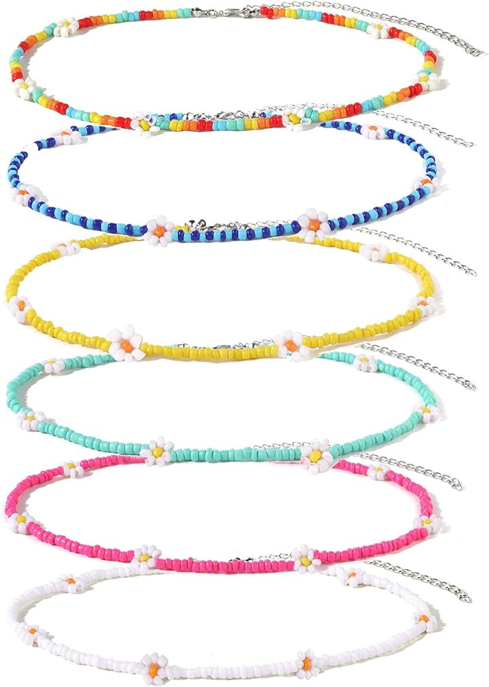 GYSONG Women's Zinc Beaded Choker Necklace, Vsco Boho Handmade Flower, Cute, Set, 6 Pieces | Amazon (US)