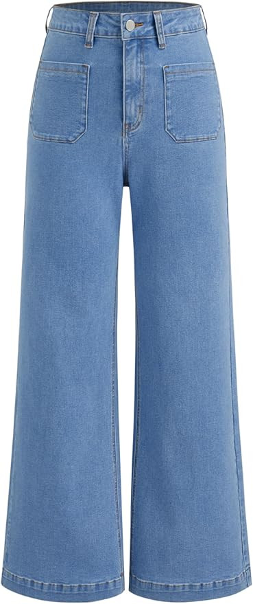 CIDER Womens Wide Leg Jeans Cropped Length High Waisted Stretchy Denim Flared Pants with Pockets | Amazon (US)