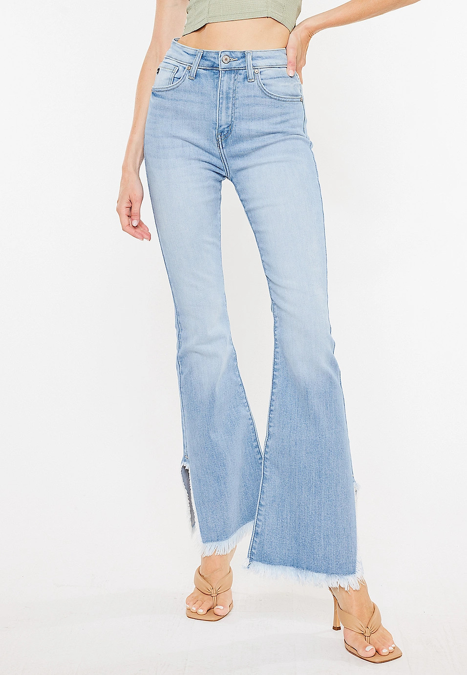 KanCan™ Flare Curvy High Rise Slit Frayed Hem Jean | Maurices