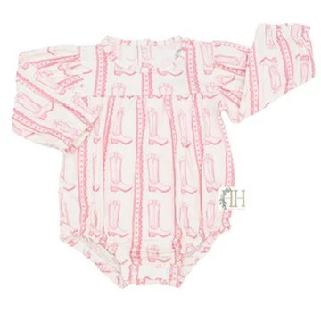 Girls LS Pink Heart Boots Bamboo Bubble | Hamner Hill