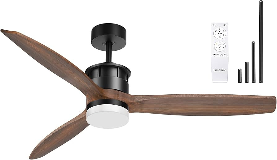 Ensenior 52’’ Wood Ceiling Fan with Light and Remote Control, Reversible and Silent DC motor,... | Amazon (US)