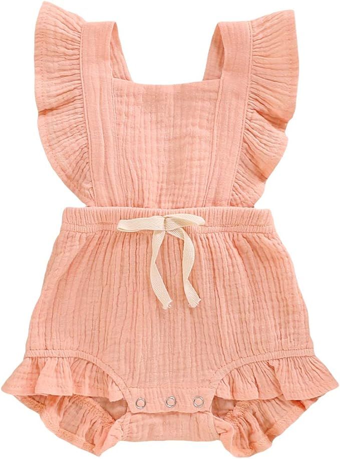 YOUNGER TREE Toddler Baby Girl Ruffled Sleeveless Romper Casual Summer Jumpsuit Cotton Linen Clot... | Amazon (US)