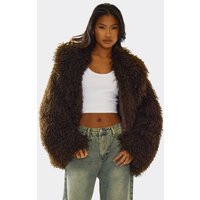 Oversized Collar Shaggy Coat In Chocolate Brown Faux Fur, Women's Size UK 10 | EGO (UK)