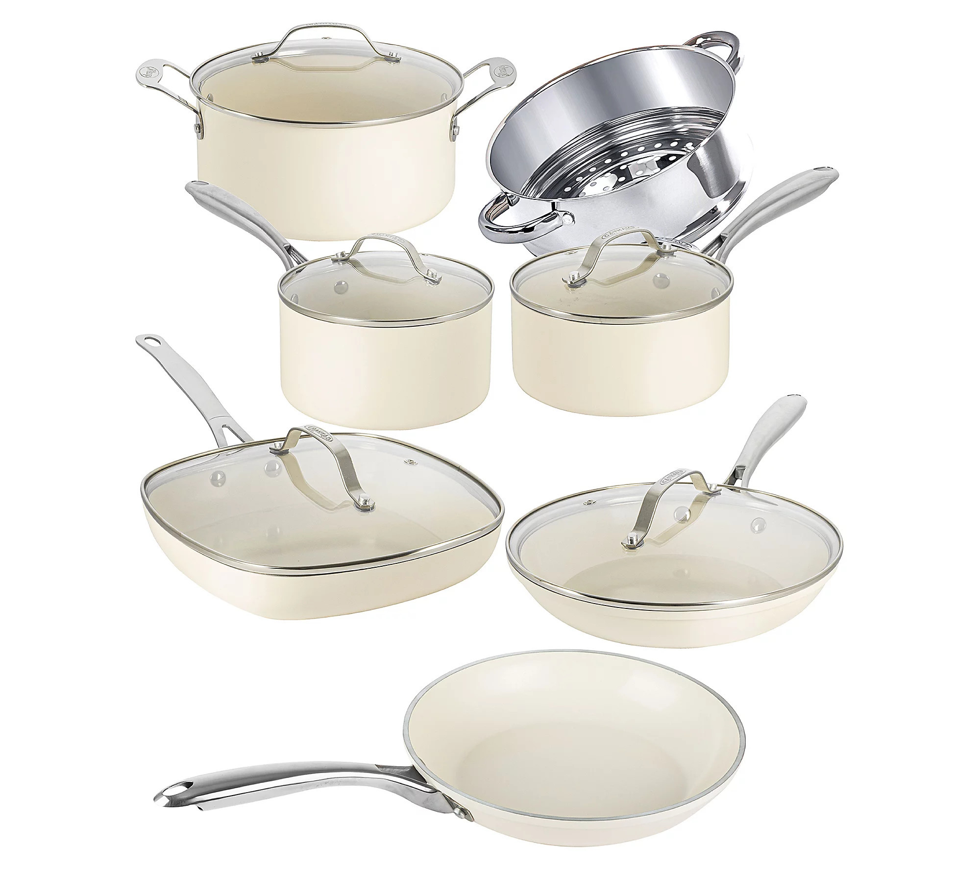 Gotham Steel Cream 12 Piece Nonstick Ceramic Co okware Set | QVC
