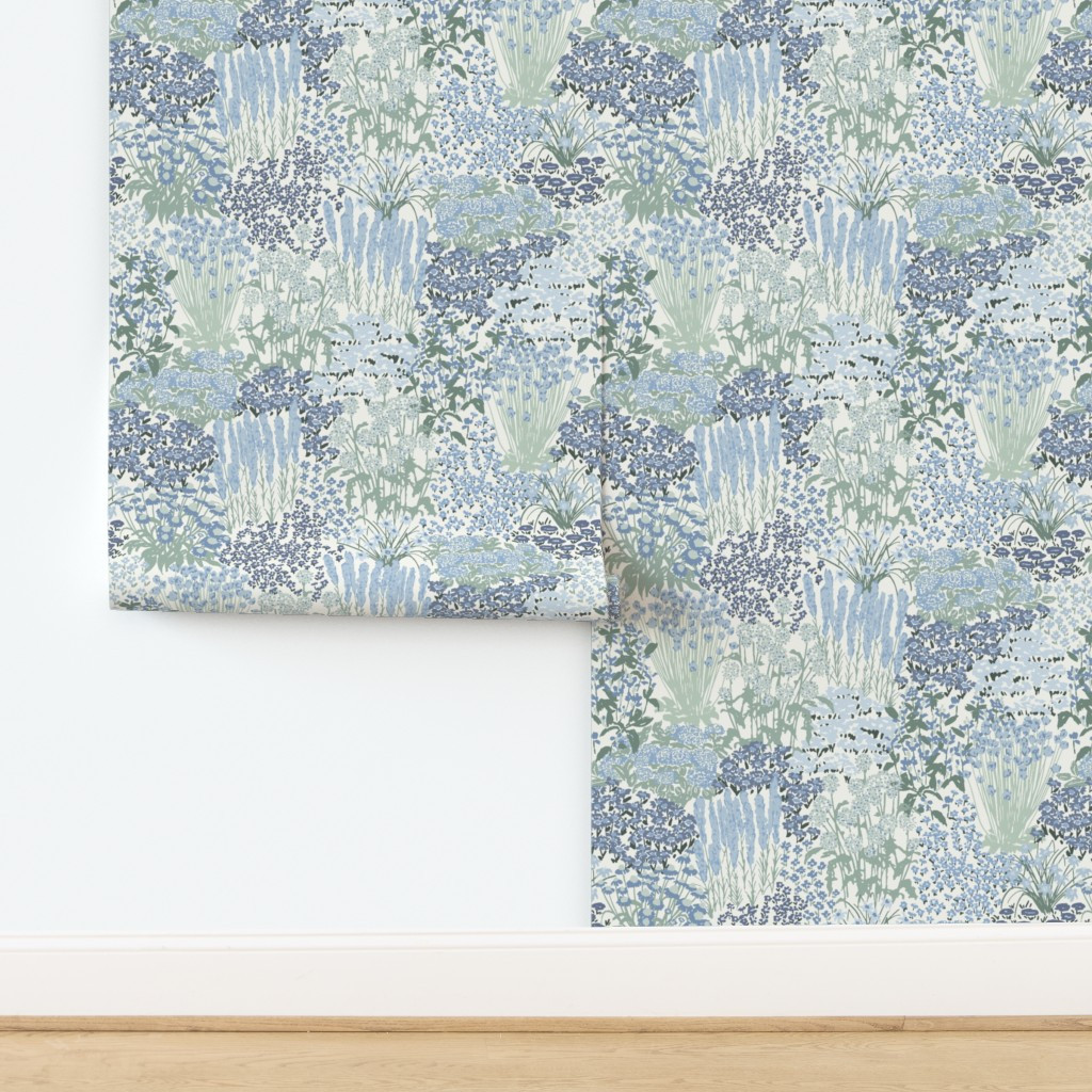 Garden Bloom Floral Jumbo Large Blue Hufton Studio Wallpaper byhufton_studio | Spoonflower