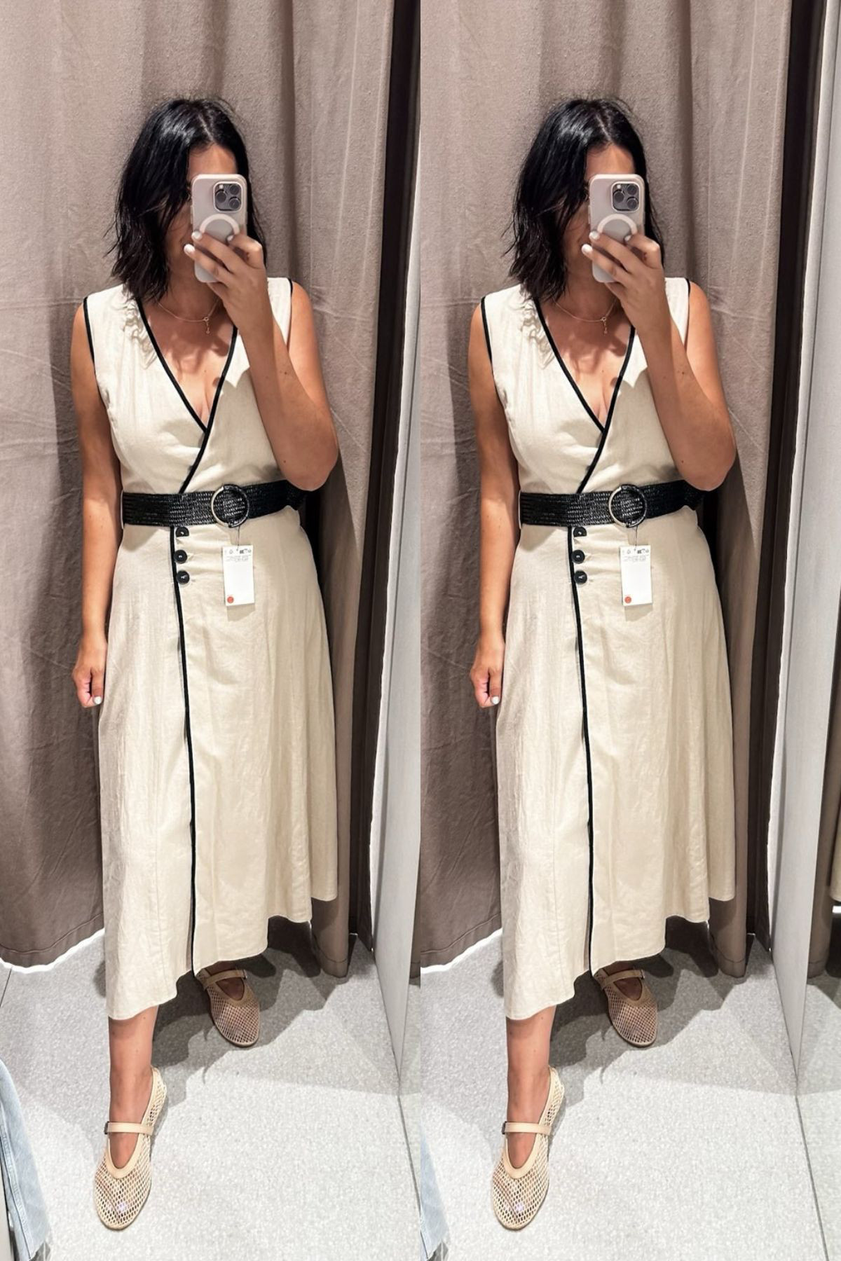 Love this dress~ I am in the large but it runs big! I could do a medium for sure. 

Non-sheer, fit is looser at the top.  

 