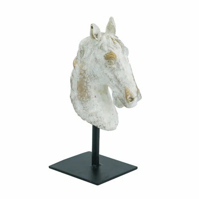 Outdoor Cement Horse Head Statue with Gold Accents and Black Iron Base - 4.7" x 3" x 8.5" - Gray | Wayfair North America
