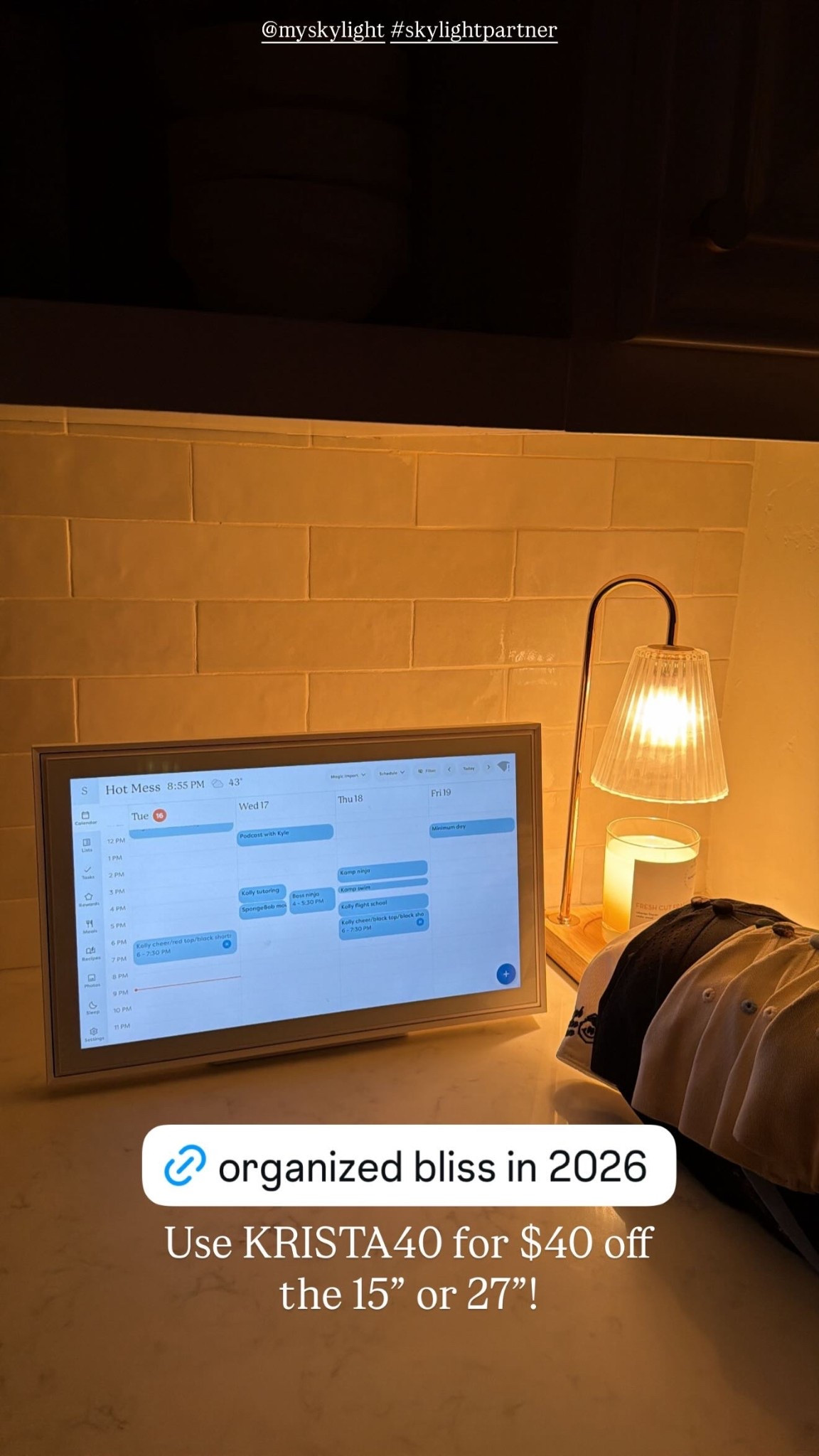 @myskylight #skylightpartner Use KRISTA40 for $40 off 
the 15” or 27”!