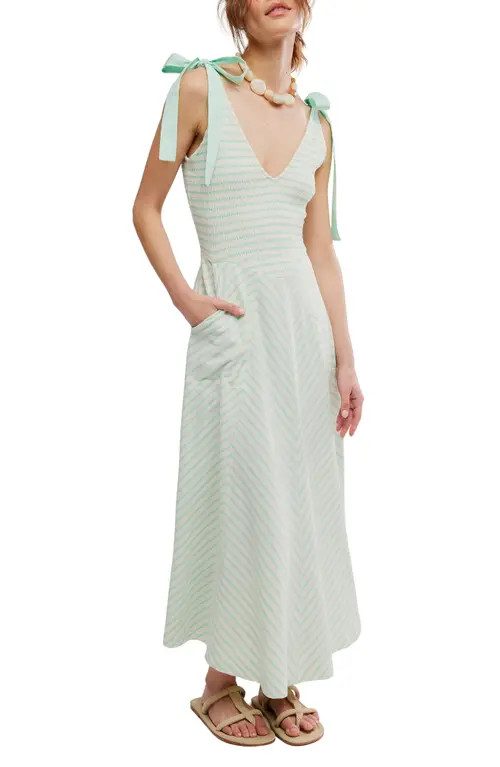 Free People Cecelia Stripe Tie Shoulder Midi Dress in Bay Combo at Nordstrom, Size Small | Nordstrom