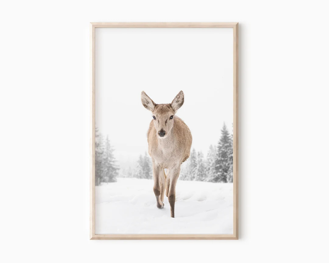 Winter Doe Deer Print DOWNLOAD | Digital Reindeer Wall Art | Printable Christmas Print   #1409 | Etsy (US)