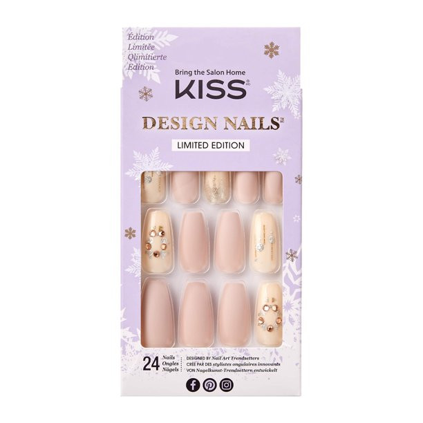 KISS Limited Edition Holiday Design Nails, Snowman, Long Length, Coffin, Glue On Nails | Walmart (US)