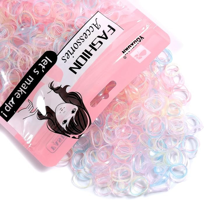 Youxuan Mini Hair Elastics for Girls Transparent Rubber Bands, 1000 PCS, Multi Color | Amazon (US)