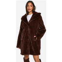 Womens Longline Faux Fur Jacket - Brown - 12 | boohoo (US & Canada)