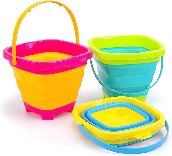 Shindel 3PCS Foldable Beach Bucket Set, 2L Silicone Collapsible Beach Toy Buckets, Camping Gear, ... | Amazon (US)