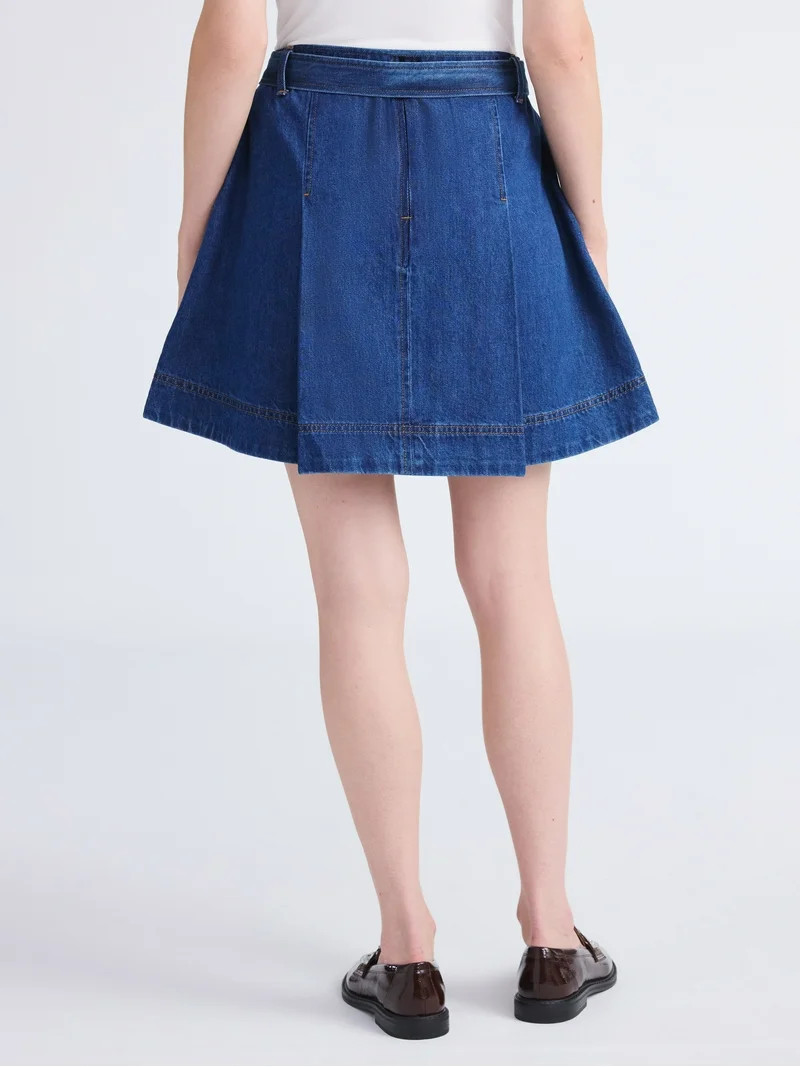 Free Assembly Women's Pleated Denim Mini Skirt with Belt, Sizes 0-20 | Walmart (US)