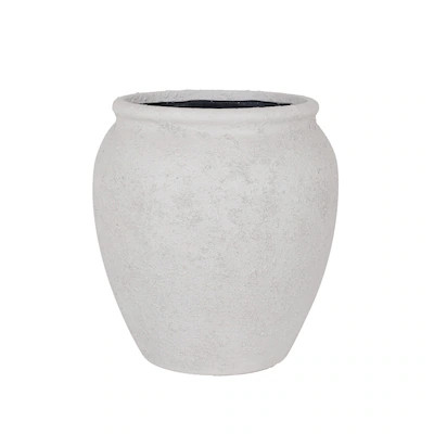 allen + roth Round 14.13-in W Large White Stone Outdoor Planter with Self Watering | Lowe's