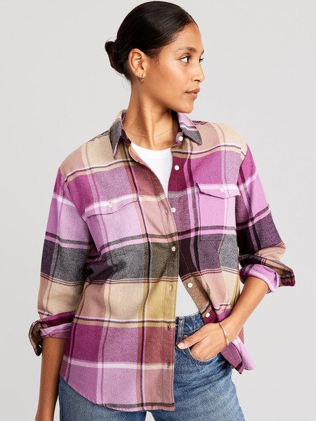 Oversized Flannel Boyfriend Shirt for Women | Old Navy (US)