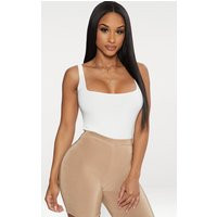 White Second Skin Square Neck Sleeveless Thong Bodysuit | PrettyLittleThing US