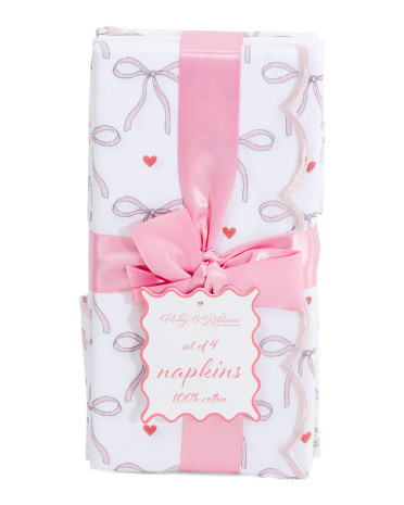 4pc Scalloped Bows And Hearts Napkins | TJ Maxx